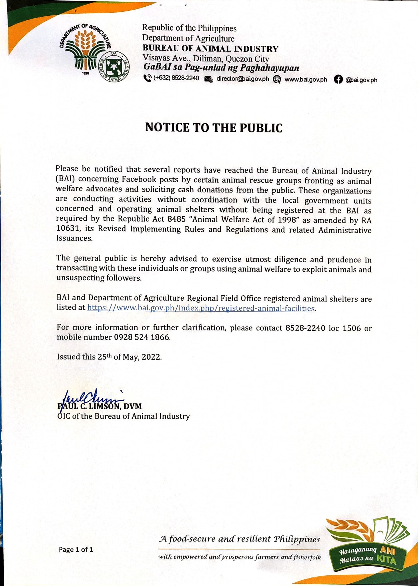 notice to the publict